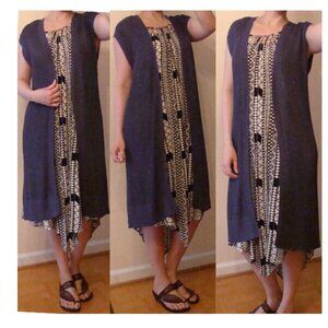 NWT Chico's maureen long knit vest top sz 0 or S metallic  blue lace back